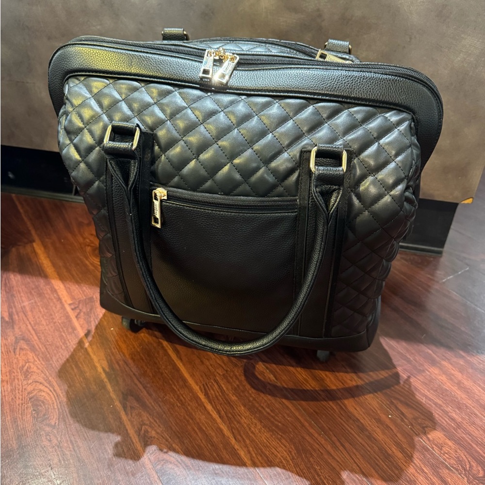 Quilted Black Rolling Laptop Tote - Picture 4 of 8
